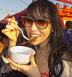 Woman eating abalone